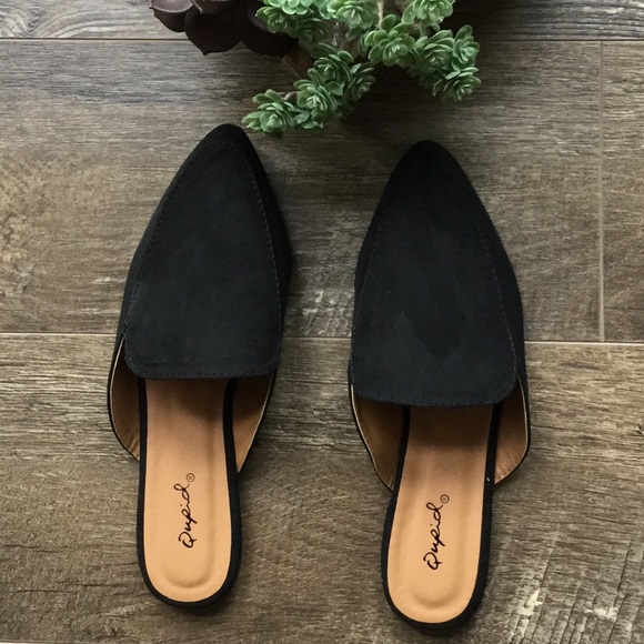 Haute Ellie Shoes - Stella-Black Slip On Pointy Toe Mule